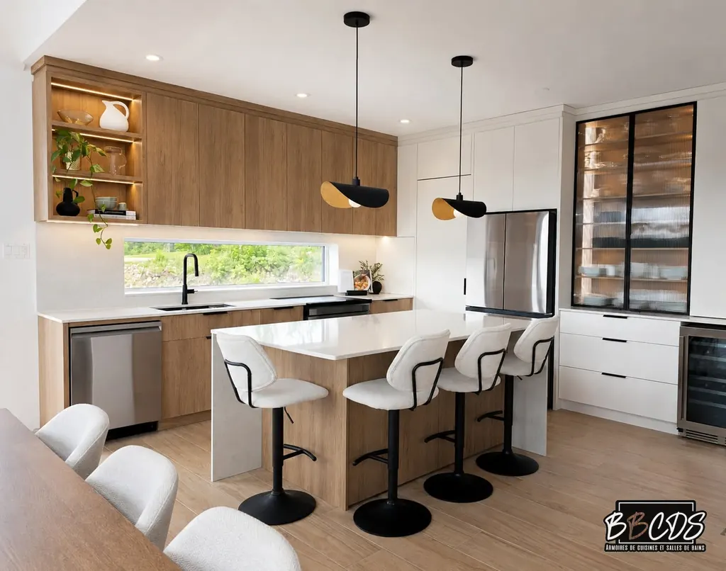 Cuisine · rangements ouverts et grand îlot